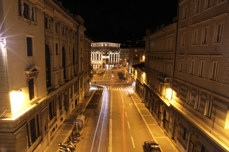 Trieste piazza Goldoni night view from Scala dei Giganti  の写真素材