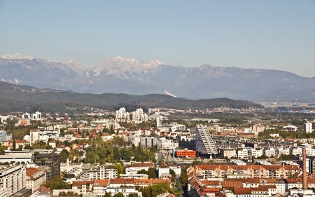 Aerial view of the Nuova main square in Ljubljana, the capital of Slovenia のeditorial素材
