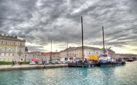 View of Piazza Unità d Italia from Molo Audace in HDR, Trieste, Italy 
