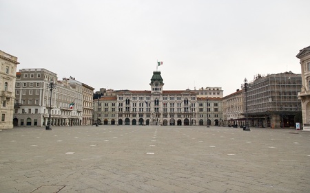 View of empty Piazza Unita d Italia in fisheye 180°, Trieste  Italyのeditorial素材
