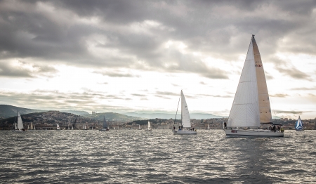sailboat during a race in the Gulf of Trieste during Barcolana 2012のeditorial素材