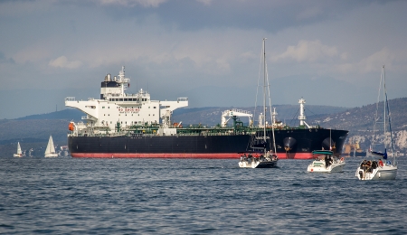 Full tanker at sea in the Gulf of Trieste, Italyのeditorial素材