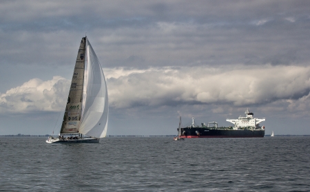 Full tanker at sea in the Gulf of Trieste, Italyのeditorial素材