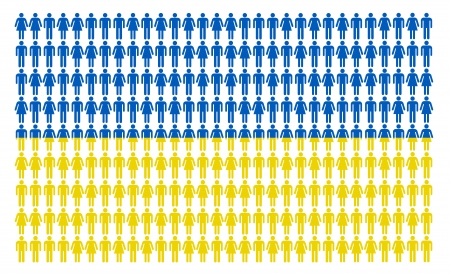 Ukrainian flag built by many peopleの写真素材