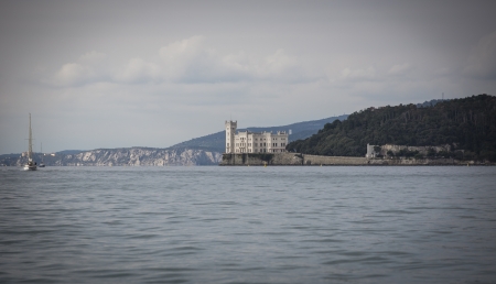 The sea side of Miramare Castle in Trieste, Italyのeditorial素材