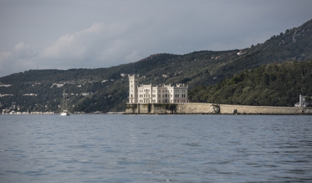 The sea side of Miramare Castle in Trieste, Italyのeditorial素材