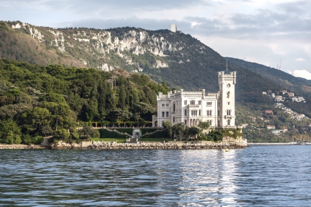 The sea side of Miramare Castle in Trieste, Italy, 2013のeditorial素材