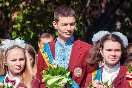 Last bell Lutsk 11th grade high school 14 celebration was held in Lutsk Volyn Region Ukraineのeditorial素材