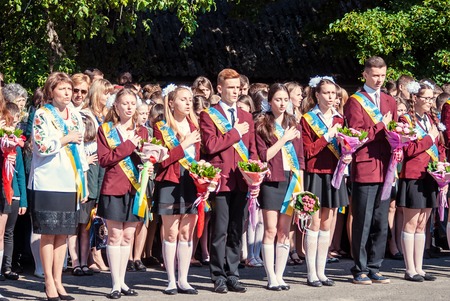 Last bell Lutsk 11th grade high school 14 celebration was held in Lutsk Volyn Region Ukraineのeditorial素材