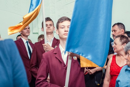 editorial reportage Last bell Lutsk 11th grade high school 14 celebration was held in Lutsk Volyn Region Ukraine, 30.05.15のeditorial素材