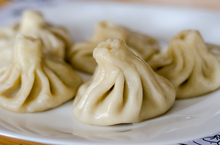 Khinkali Caucasian cuisine dish as a couple backgroundの写真素材