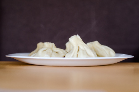 Khinkali Caucasian cuisine dish as a couple backgroundの写真素材