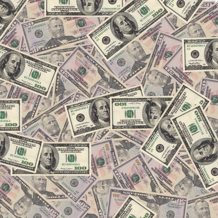 background notes of denominations of fifty and hundred dollarsの写真素材