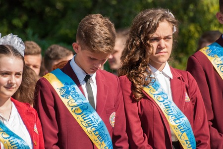 editorial reportage Last bell Lutsk 11th grade high school 14 celebration was held in Lutsk Volyn Region Ukraine, 27.05.16のeditorial素材