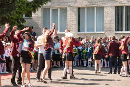 editorial reportage Last bell Lutsk 11th grade high school 14 celebration was held in Lutsk Volyn Region Ukraine, 27.05.16のeditorial素材