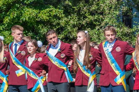 editorial reportage Last bell Lutsk 11th grade high school 14 celebration was held in Lutsk Volyn Region Ukraine, 27.05.16のeditorial素材