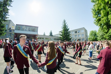 editorial reportage Last bell Lutsk 11th grade high school 14 celebration was held in Lutsk Volyn Region Ukraine, 27.05.16のeditorial素材