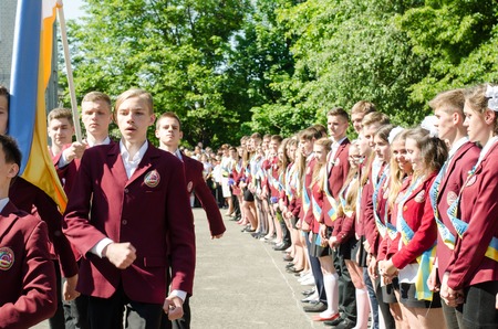 editorial reportage Last bell Lutsk 11th grade high school 14 celebration was held in Lutsk Volyn Region Ukraine, 27.05.16のeditorial素材