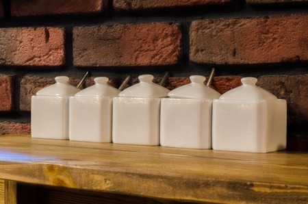 Outdoor Diner Bench with Restaurant Table Accessoriesの写真素材