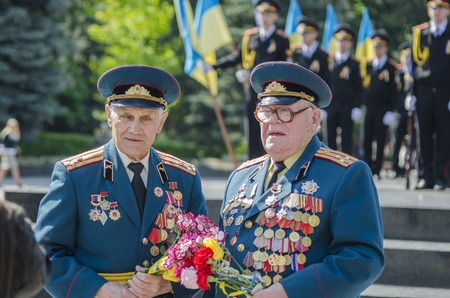 Lutsk ,Ukraine, MAY 9, 2014: Victory Day the 9th of May people columnのeditorial素材