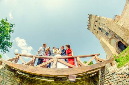 Ukraine, Lutsk - 09.08.2014: the Wedding ceremony. Lovers of nature walks in Park. Beautiful delicate and romantic couples, loving each other. Editorial reportage typical wedding.のeditorial素材