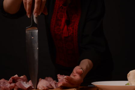 Mincer with fresh minced meatの写真素材