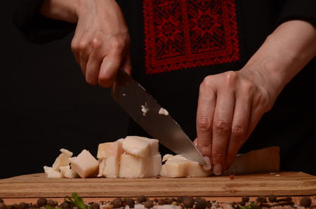 bacon sliced on white background. pork fat with veins.の写真素材