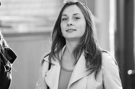 travel couple walking around city on vacation with guide book having fun Lutsk Ukraine 20.04.2018のeditorial素材