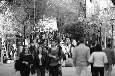 travel couple walking around city on vacation with guide book having fun Lutsk Ukraine 20.04.2018のeditorial素材