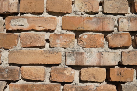 brick wall of red color, wide panorama of masonry.