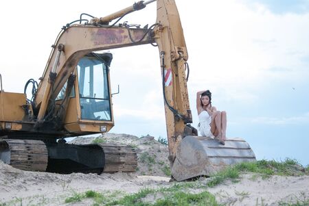 Young sexy woman on the dredger Lutsk Ukraine 31.05.2016