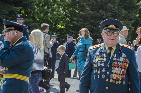 Lutsk ,Ukraine, MAY 9, 2014: Victory Day the 9th of May people column