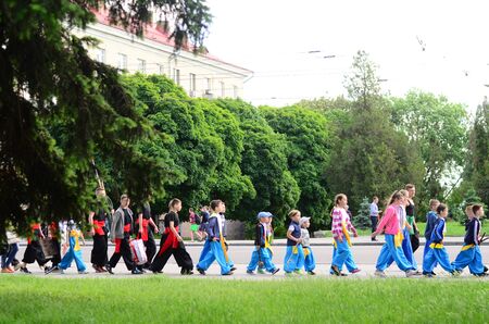 Lutsk, Ukraine - 01.06.2017 Pilgrims of the World Youth Day during concert Singing Europe. The concert is part of the Days in the Dioceses of World Youth Day and European Capitol of Cultureのeditorial素材