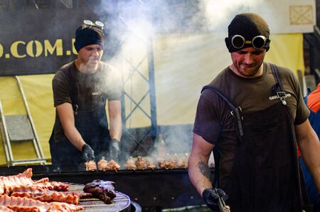 chefs working on grill Lutsk Ukraine 11-05-19のeditorial素材