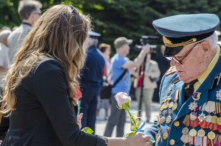 Lutsk ,Ukraine, MAY 9, 2014: Victory Day, people columnのeditorial素材