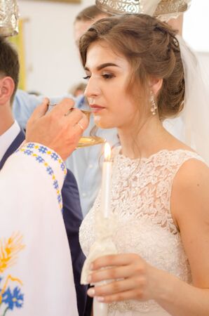 Wedding wedding day beautiful bride and elegant groom walking after wedding luxury 23.07.2017 Lutsk, Ukraina.のeditorial素材