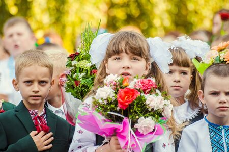 day of knowledge, first bell 24 school Ukraine Lutsk 01-09-2015.のeditorial素材