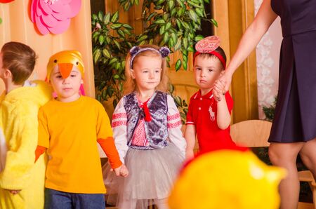 Ukraina, Lutsk, 13 March 2018. Kindergarten is the fifth. Children's holiday matinee . Children preschoolers on holiday.のeditorial素材