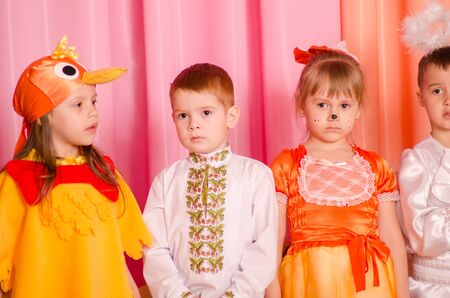 Ukraina, Lutsk, 13 March 2018. Kindergarten is the fifth. Children's holiday matinee . Children preschoolers on holiday.のeditorial素材