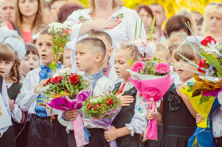 day of knowledge, first bell 24 school Ukraine Lutsk 01-09-2015.のeditorial素材