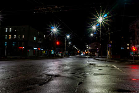 Night city of Lutsk Ukraine travel journey.