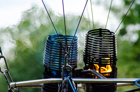 Close-up of a bicycle with a fire in the air.の写真素材
