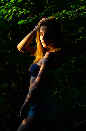 beautiful girl model in summer parkの写真素材