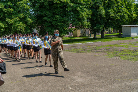 President Poroshenko of Ukraine together with military. The students of the Kiev military lyceum named after Ivan Bohun to take an oath of allegiance to Ukraine. Lutsk, UKRAINE - October, 14 2020のeditorial素材