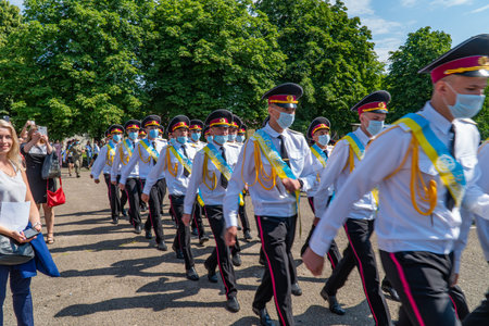 President Poroshenko of Ukraine together with military. The students of the Kiev military lyceum named after Ivan Bohun to take an oath of allegiance to Ukraine. Lutsk, UKRAINE - October, 14 2020のeditorial素材