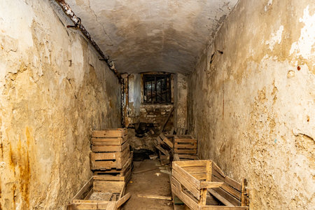 Narrow corridor in the Lutsk dungeon in Ukraine.
