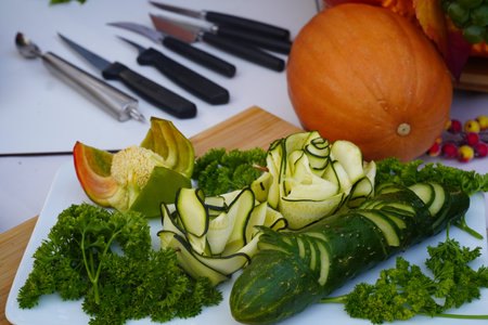 Sliced zucchini on a cutting board