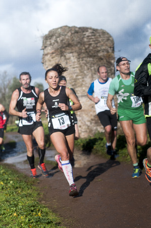 Athletes competing in Marathon of the Epiphany in Parco Degli 
acquedotti, Rome, Italyのeditorial素材