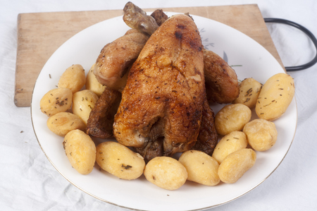 Chicken, roasted and potatoesの写真素材