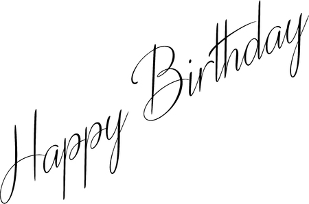 Illustration of text 'Happy Birthday' written in script with curves and flourishes on white background.のイラスト素材